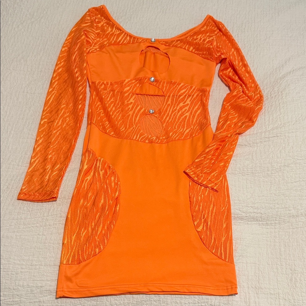 Amazon Orange Long-Sleeve Mini Dress